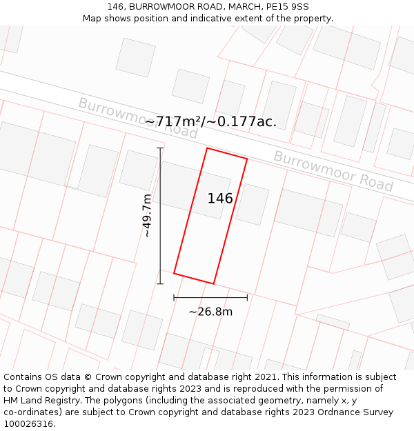 146, BURROWMOOR ROAD, MARCH, PE15 9SS: Plot and title map