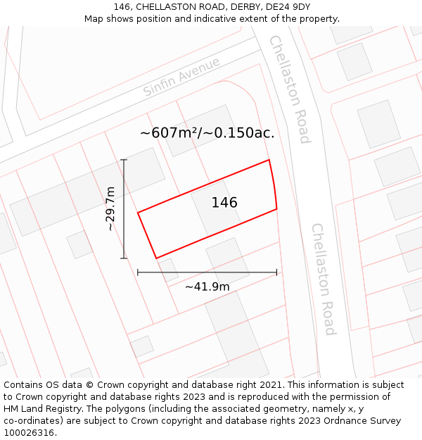 146, CHELLASTON ROAD, DERBY, DE24 9DY: Plot and title map