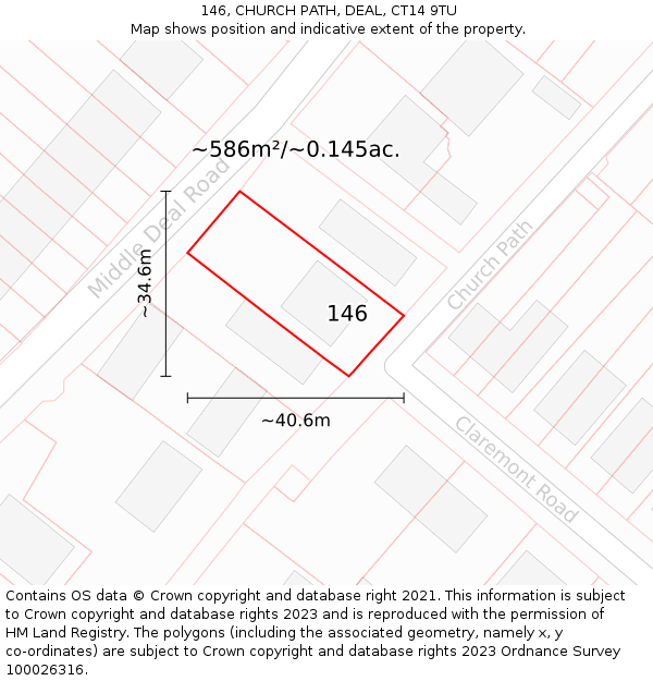 146, CHURCH PATH, DEAL, CT14 9TU: Plot and title map