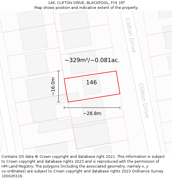 146, CLIFTON DRIVE, BLACKPOOL, FY4 1RT: Plot and title map