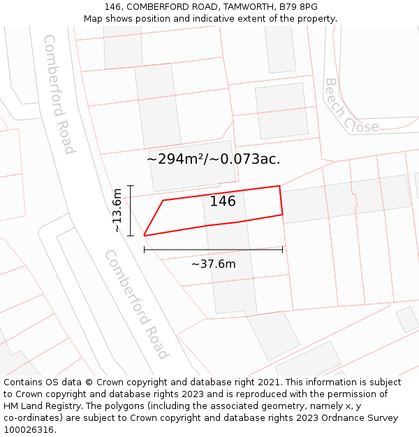 146, COMBERFORD ROAD, TAMWORTH, B79 8PG: Plot and title map