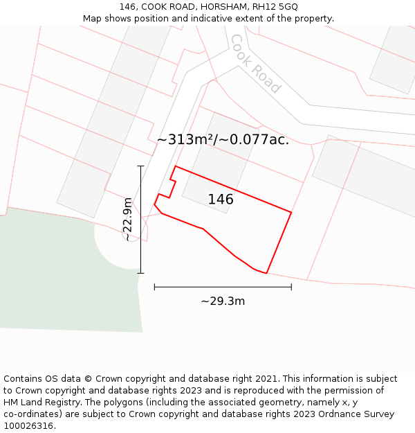 146, COOK ROAD, HORSHAM, RH12 5GQ: Plot and title map