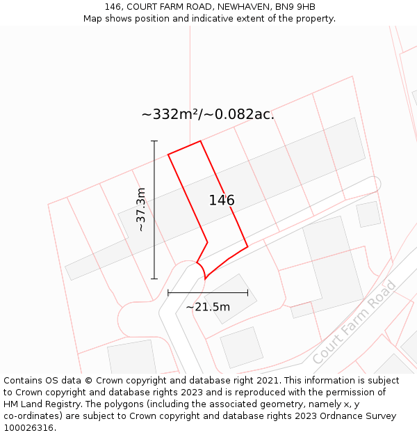 146, COURT FARM ROAD, NEWHAVEN, BN9 9HB: Plot and title map