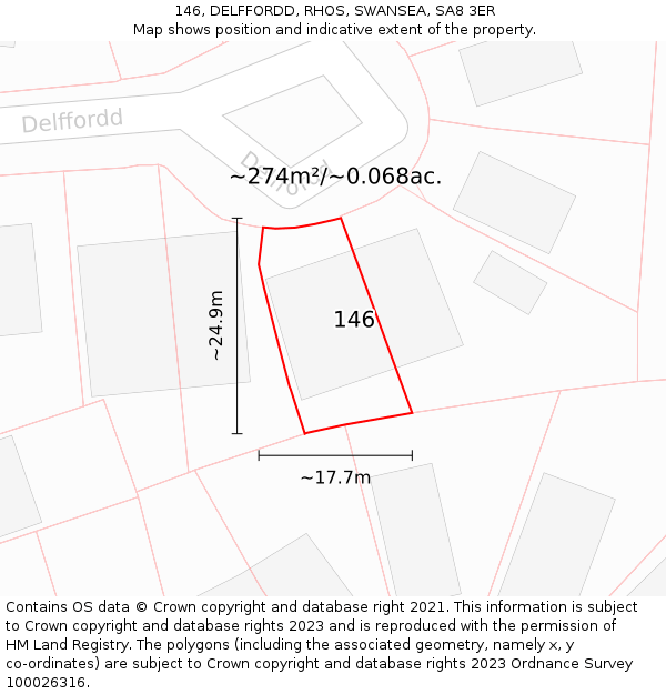 146, DELFFORDD, RHOS, SWANSEA, SA8 3ER: Plot and title map