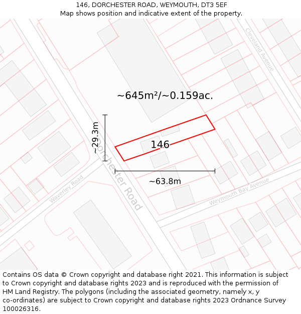 146, DORCHESTER ROAD, WEYMOUTH, DT3 5EF: Plot and title map