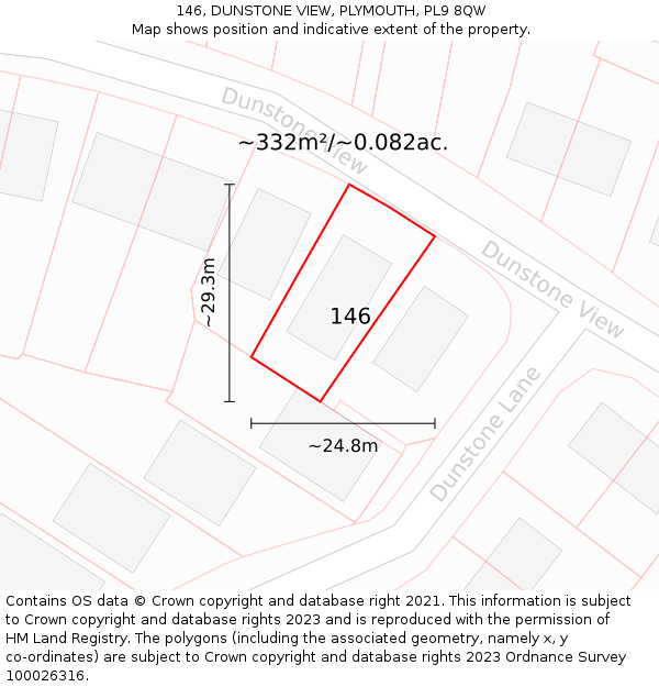 146, DUNSTONE VIEW, PLYMOUTH, PL9 8QW: Plot and title map