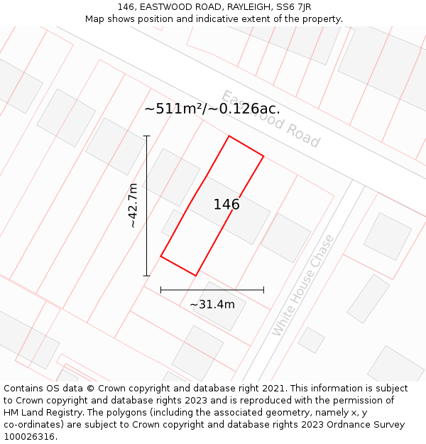 146, EASTWOOD ROAD, RAYLEIGH, SS6 7JR: Plot and title map