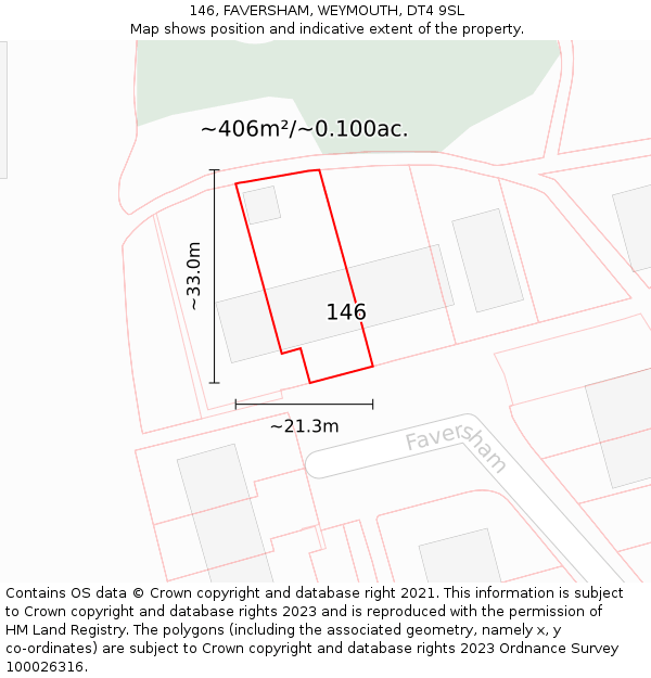 146, FAVERSHAM, WEYMOUTH, DT4 9SL: Plot and title map