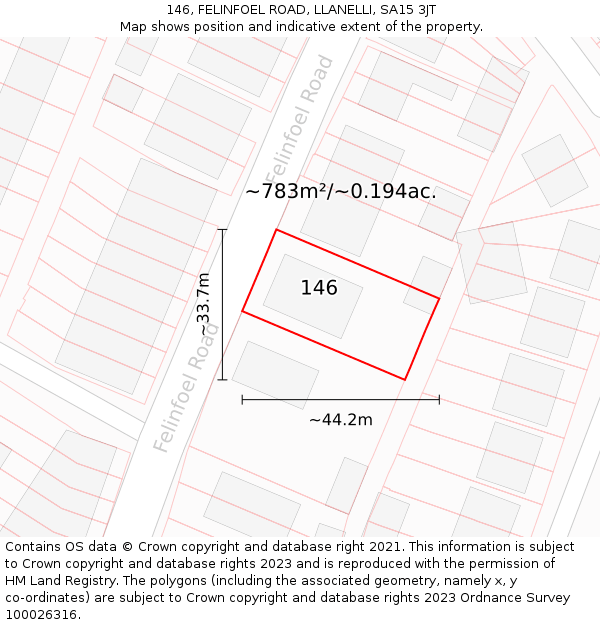 146, FELINFOEL ROAD, LLANELLI, SA15 3JT: Plot and title map