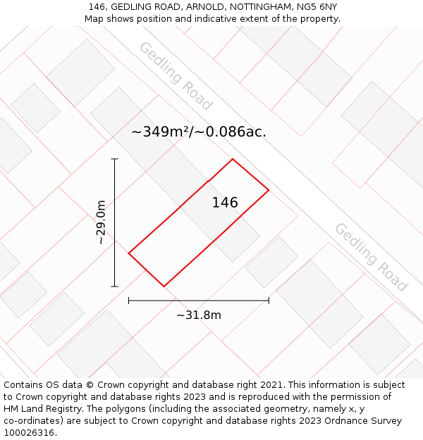 146, GEDLING ROAD, ARNOLD, NOTTINGHAM, NG5 6NY: Plot and title map