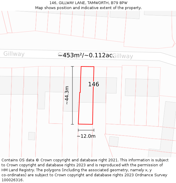 146, GILLWAY LANE, TAMWORTH, B79 8PW: Plot and title map