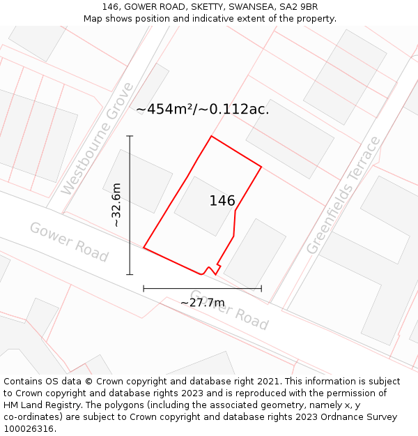 146, GOWER ROAD, SKETTY, SWANSEA, SA2 9BR: Plot and title map