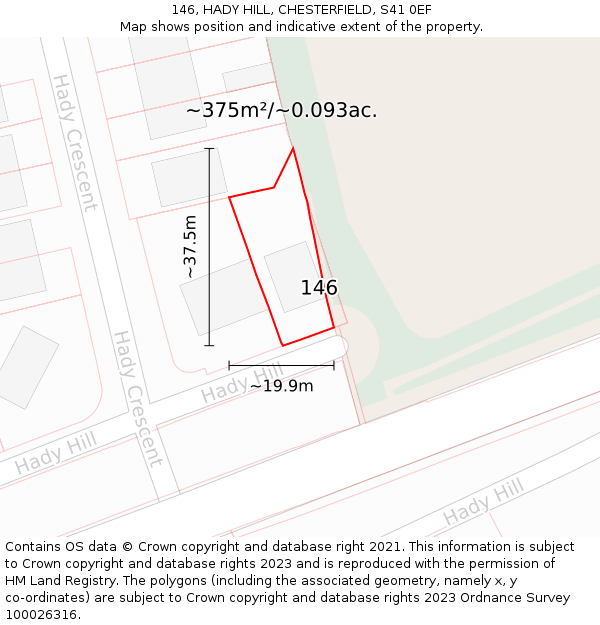 146, HADY HILL, CHESTERFIELD, S41 0EF: Plot and title map