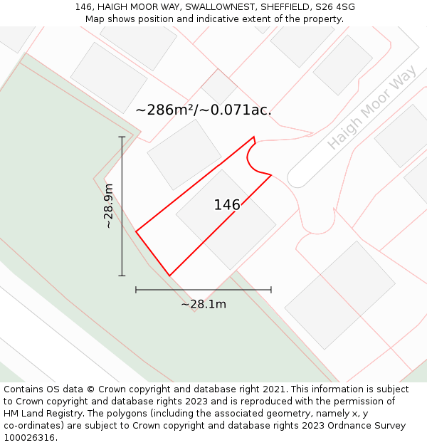 146, HAIGH MOOR WAY, SWALLOWNEST, SHEFFIELD, S26 4SG: Plot and title map