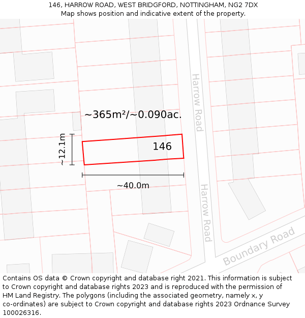 146, HARROW ROAD, WEST BRIDGFORD, NOTTINGHAM, NG2 7DX: Plot and title map