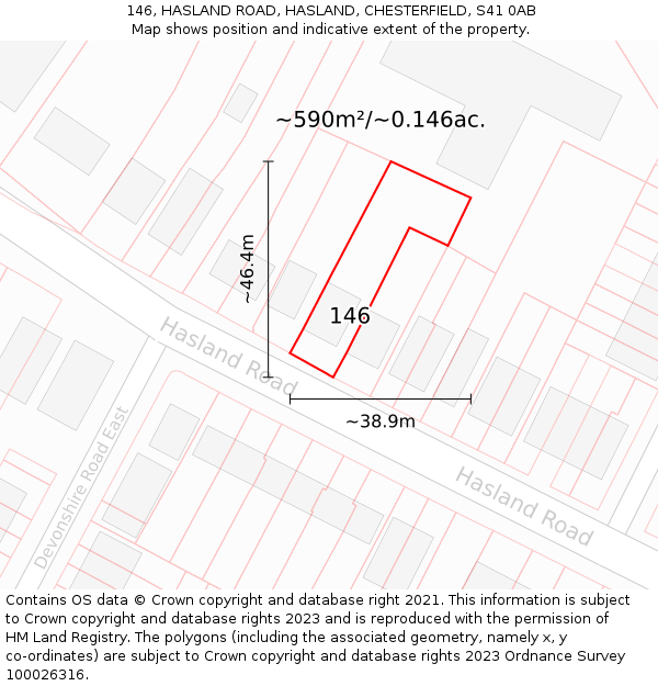 146, HASLAND ROAD, HASLAND, CHESTERFIELD, S41 0AB: Plot and title map