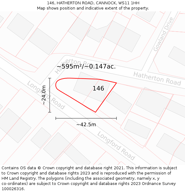 146, HATHERTON ROAD, CANNOCK, WS11 1HH: Plot and title map