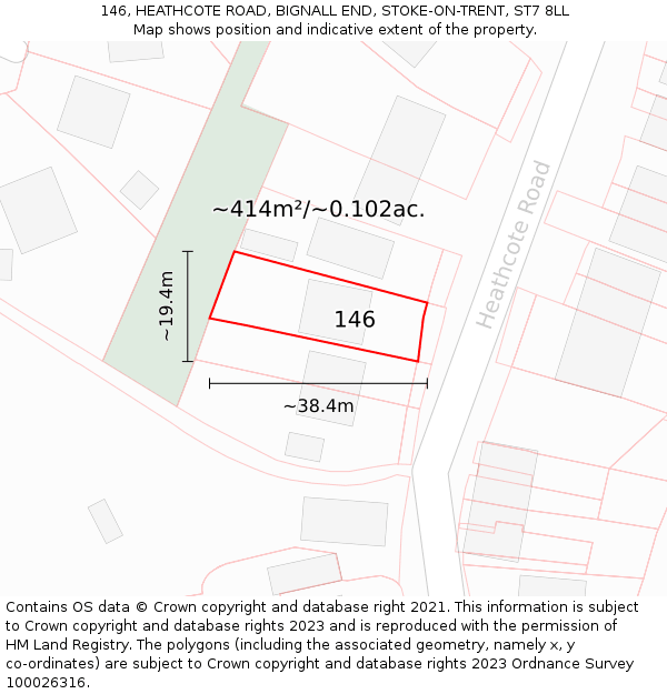 146, HEATHCOTE ROAD, BIGNALL END, STOKE-ON-TRENT, ST7 8LL: Plot and title map