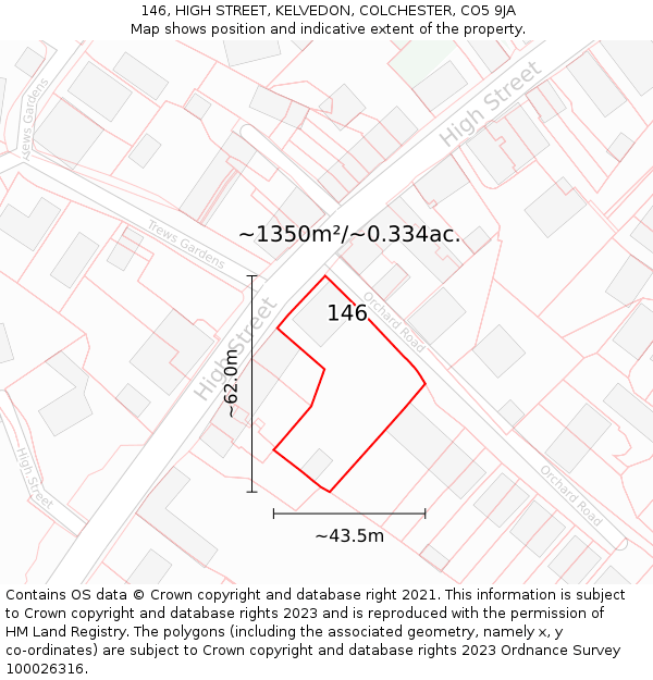 146, HIGH STREET, KELVEDON, COLCHESTER, CO5 9JA: Plot and title map