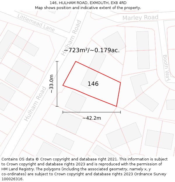146, HULHAM ROAD, EXMOUTH, EX8 4RD: Plot and title map