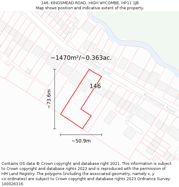 146, KINGSMEAD ROAD, HIGH WYCOMBE, HP11 1JB: Plot and title map