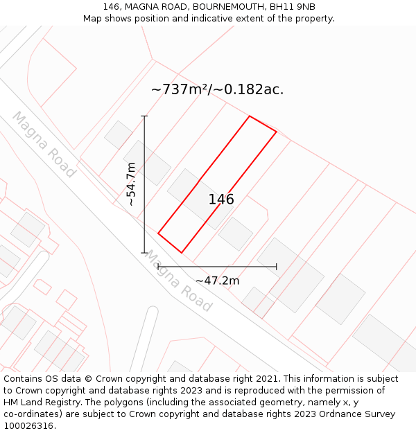 146, MAGNA ROAD, BOURNEMOUTH, BH11 9NB: Plot and title map