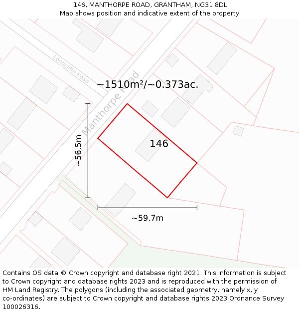 146, MANTHORPE ROAD, GRANTHAM, NG31 8DL: Plot and title map