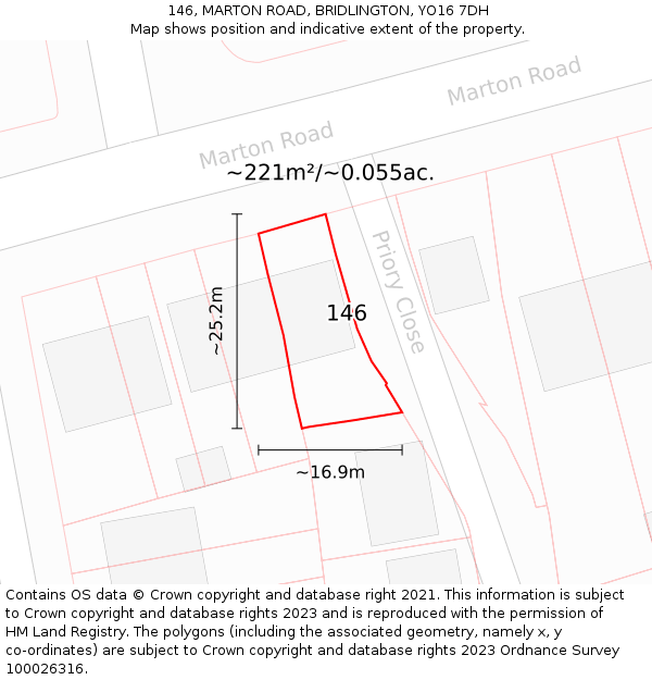 146, MARTON ROAD, BRIDLINGTON, YO16 7DH: Plot and title map