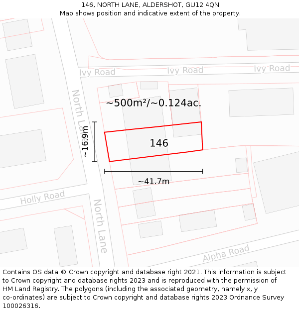 146, NORTH LANE, ALDERSHOT, GU12 4QN: Plot and title map