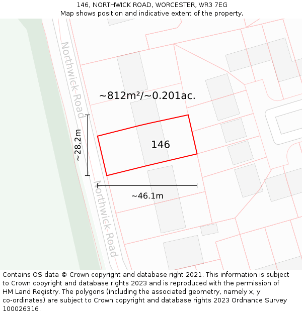 146, NORTHWICK ROAD, WORCESTER, WR3 7EG: Plot and title map