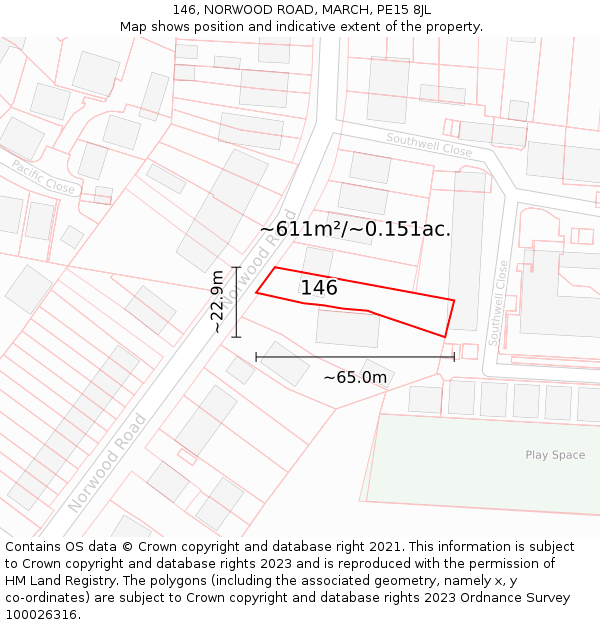 146, NORWOOD ROAD, MARCH, PE15 8JL: Plot and title map