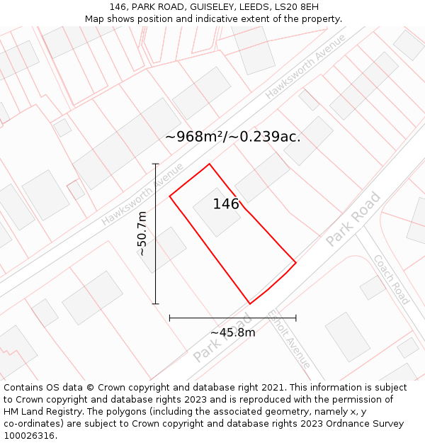 146, PARK ROAD, GUISELEY, LEEDS, LS20 8EH: Plot and title map