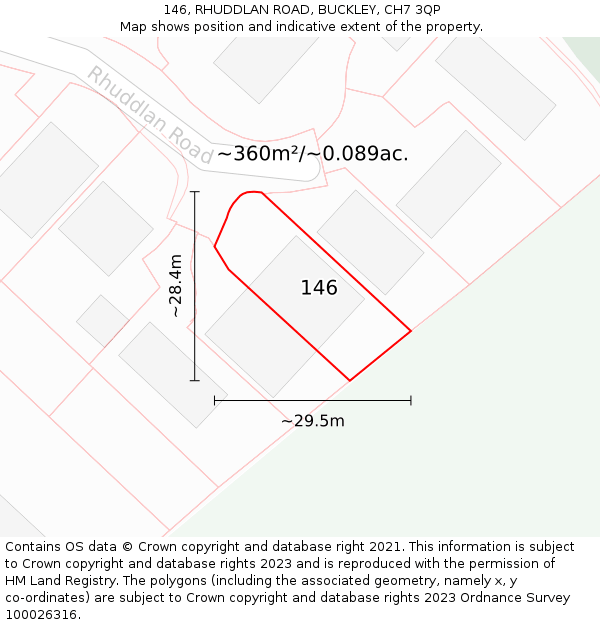 146, RHUDDLAN ROAD, BUCKLEY, CH7 3QP: Plot and title map