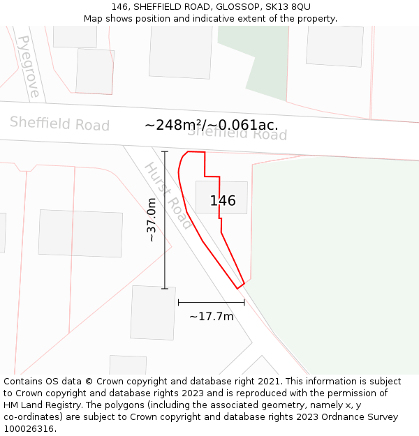 146, SHEFFIELD ROAD, GLOSSOP, SK13 8QU: Plot and title map