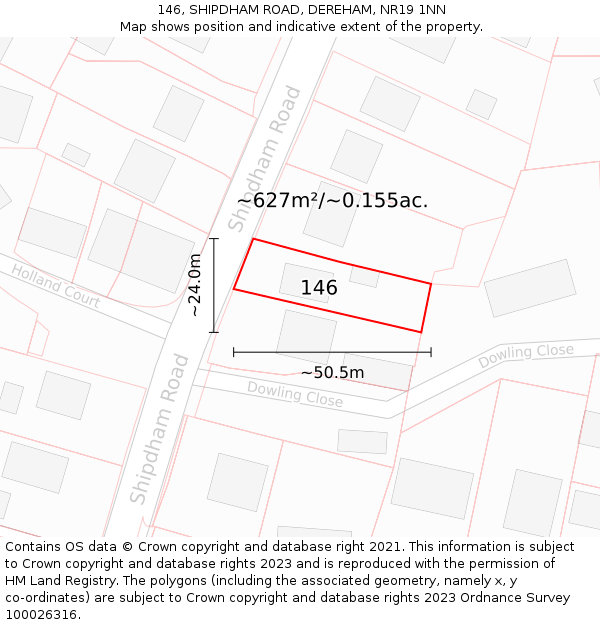 146, SHIPDHAM ROAD, DEREHAM, NR19 1NN: Plot and title map