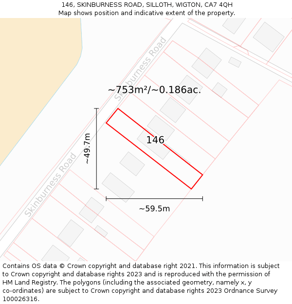 146, SKINBURNESS ROAD, SILLOTH, WIGTON, CA7 4QH: Plot and title map