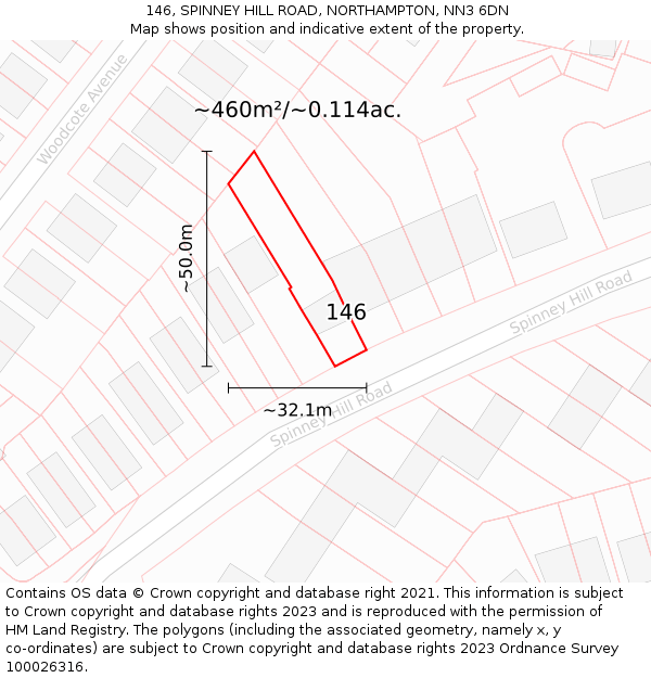 146, SPINNEY HILL ROAD, NORTHAMPTON, NN3 6DN: Plot and title map