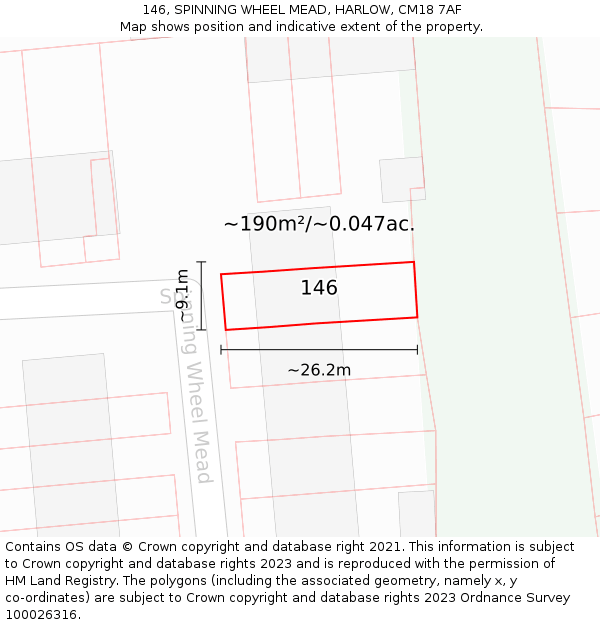 146, SPINNING WHEEL MEAD, HARLOW, CM18 7AF: Plot and title map