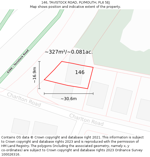 146, TAVISTOCK ROAD, PLYMOUTH, PL6 5EJ: Plot and title map