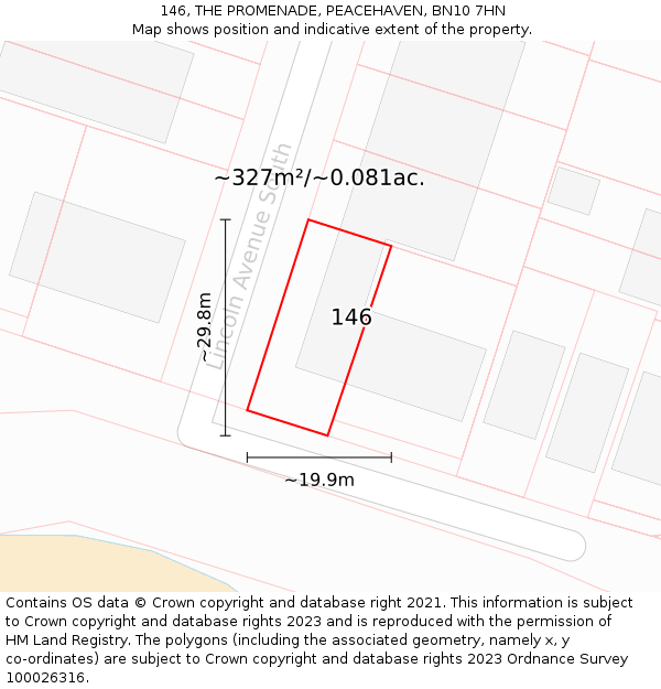 146, THE PROMENADE, PEACEHAVEN, BN10 7HN: Plot and title map