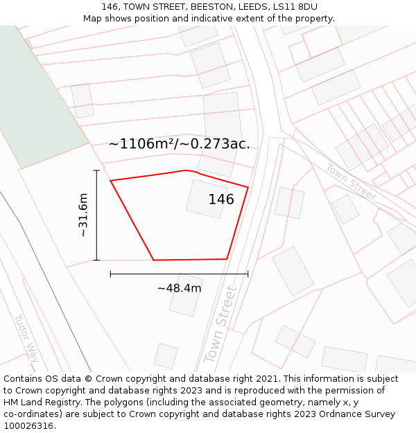 146, TOWN STREET, BEESTON, LEEDS, LS11 8DU: Plot and title map