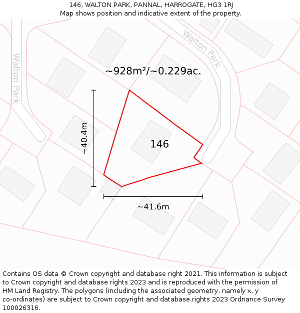 146, WALTON PARK, PANNAL, HARROGATE, HG3 1RJ: Plot and title map