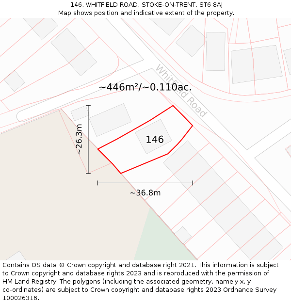 146, WHITFIELD ROAD, STOKE-ON-TRENT, ST6 8AJ: Plot and title map