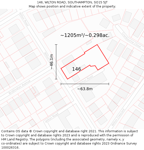 146, WILTON ROAD, SOUTHAMPTON, SO15 5JT: Plot and title map