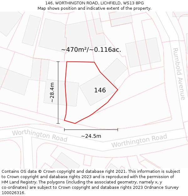 146, WORTHINGTON ROAD, LICHFIELD, WS13 8PG: Plot and title map