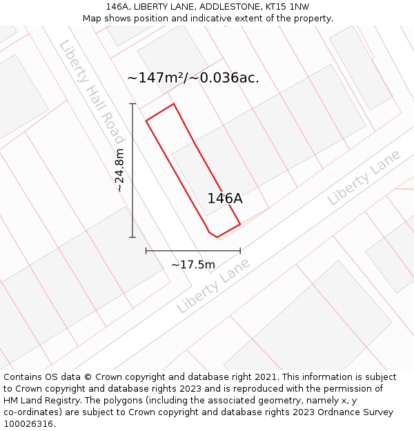 146A, LIBERTY LANE, ADDLESTONE, KT15 1NW: Plot and title map