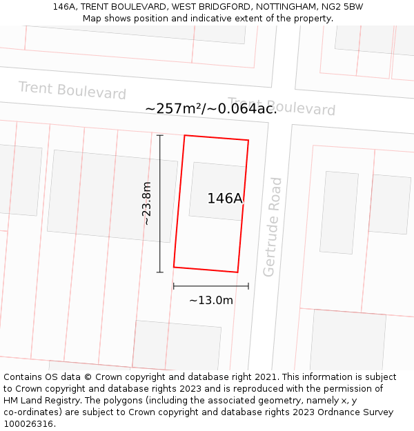 146A, TRENT BOULEVARD, WEST BRIDGFORD, NOTTINGHAM, NG2 5BW: Plot and title map