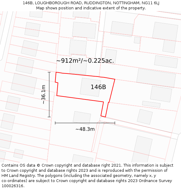 146B, LOUGHBOROUGH ROAD, RUDDINGTON, NOTTINGHAM, NG11 6LJ: Plot and title map