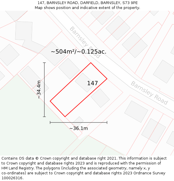 147, BARNSLEY ROAD, DARFIELD, BARNSLEY, S73 9PE: Plot and title map