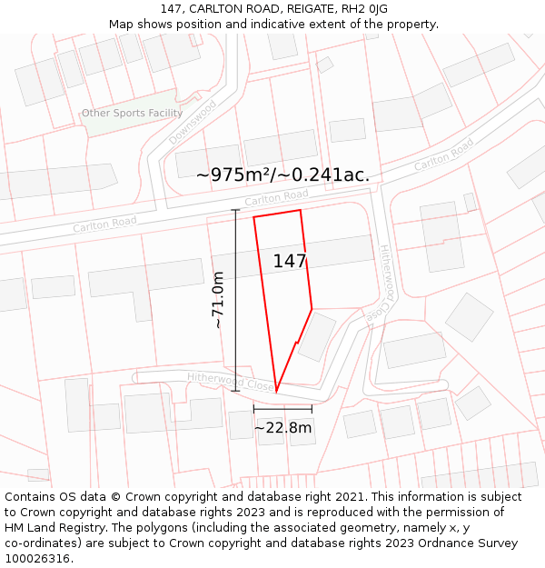 147, CARLTON ROAD, REIGATE, RH2 0JG: Plot and title map